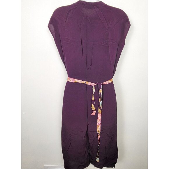 Depeche Mode Plum Floral Print Belted Faux Wrap Dress (Fits Like Medium) - Picture 4 of 5